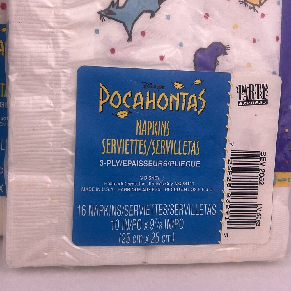 Disney 1995 VTG Pocahontas Birthday Party Supplies Lot of 4 Napkins/Cups - Picture 11 of 15